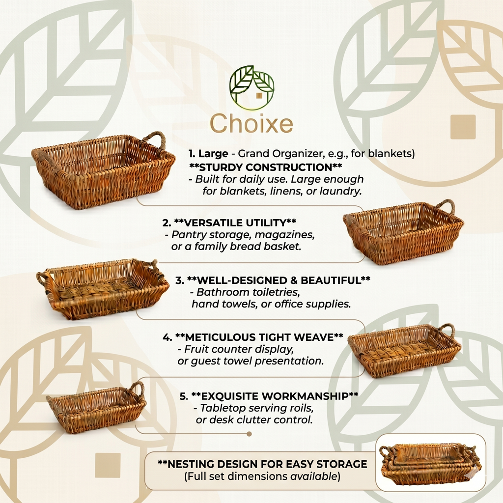 Multi-Functional Willow Baskets Full Collection -5 Pieces Set